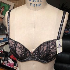 B.tempted pink and black lace balconette bra 34b